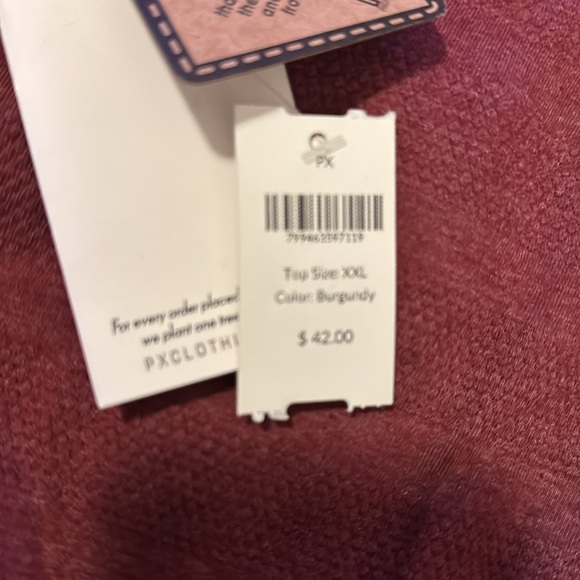 PX Clothing Men’s Long Sleeve Burgundy  Henley Tshirt Size XXL - Picture 7 of 7